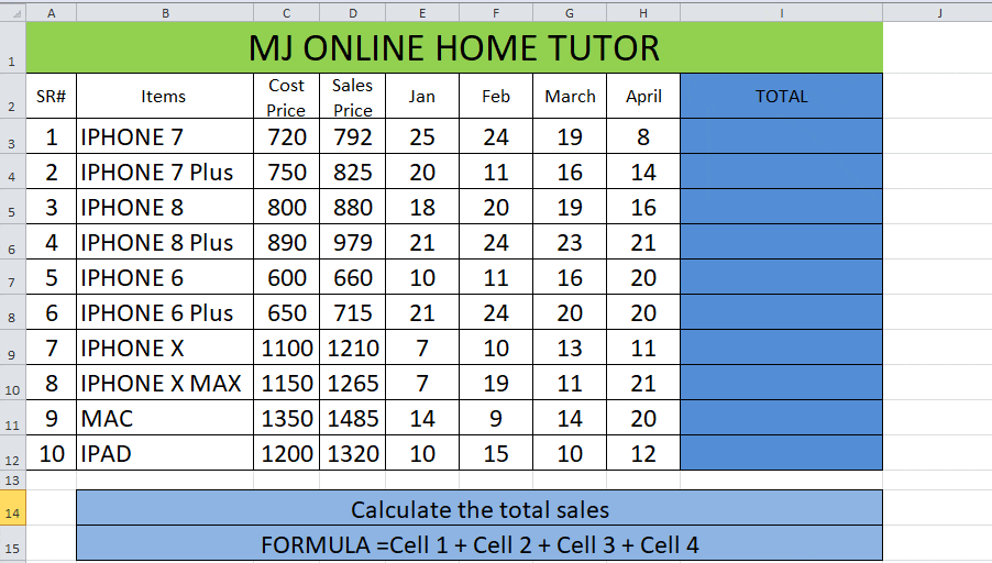 How to Do Addition of Columns in Excel Example 5 Add total sales 